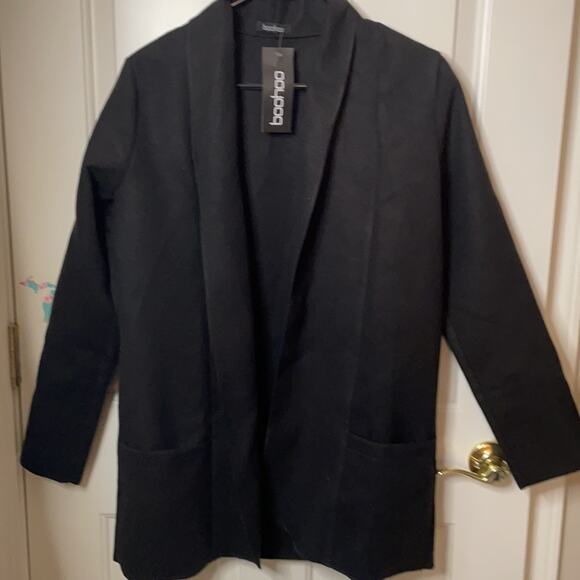 Boohoo collared light wool look coat black 8 NWT - Picture 3 of 8